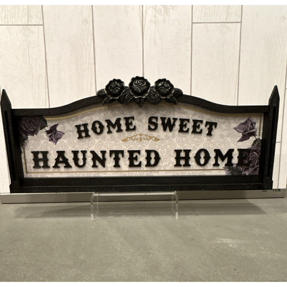 Ashland Halloween Home Sweet Haunted Home Wall Plaque Sign 24x10 in Black/Purple